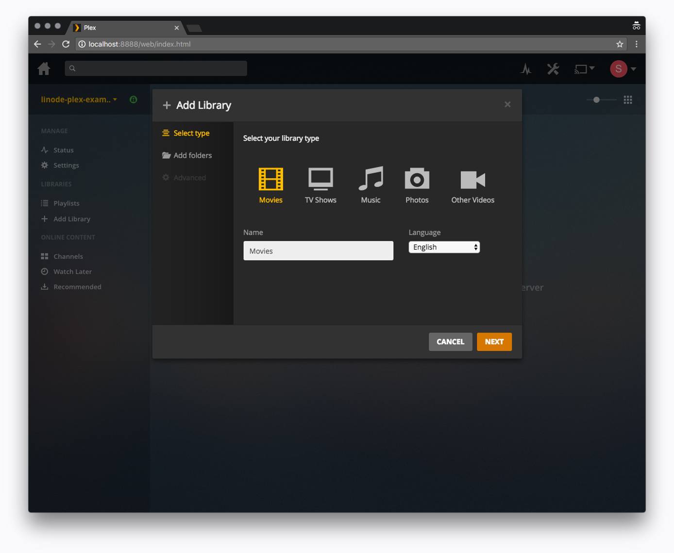 Plex web interface - Library type Plex web interface - Library type