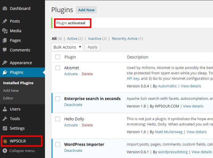 After WPSolr activation After WPSolr activation
