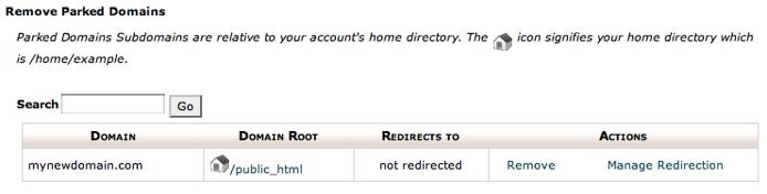 cPanel parked domain screen. cPanel parked domain screen.