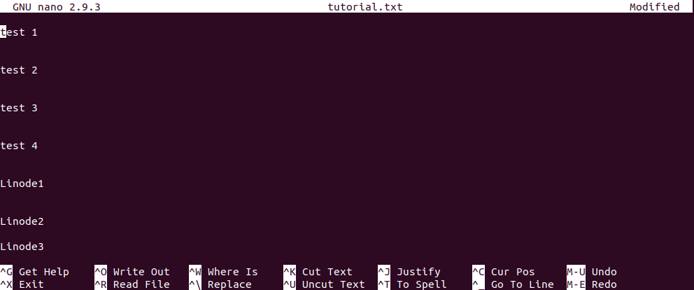 Opening the sample file in nano. updated contents in the file