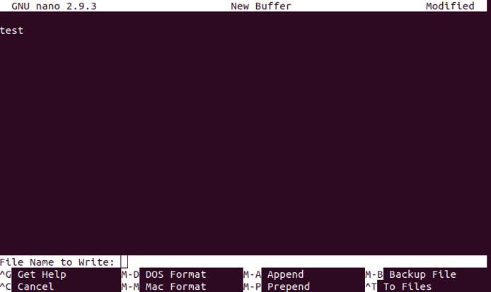 Entering a file name in nano. save the file