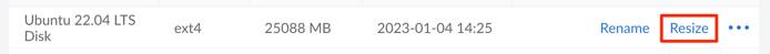 Screenshot of a Compute Instance Details page with the Resize disk button highlighted Screenshot of a Compute Instance Details page with the Resize disk button highlighted