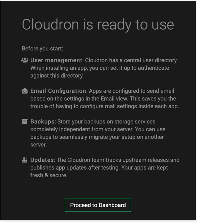 Cloudron Post Setup Cloudron Post-Setup Wizard