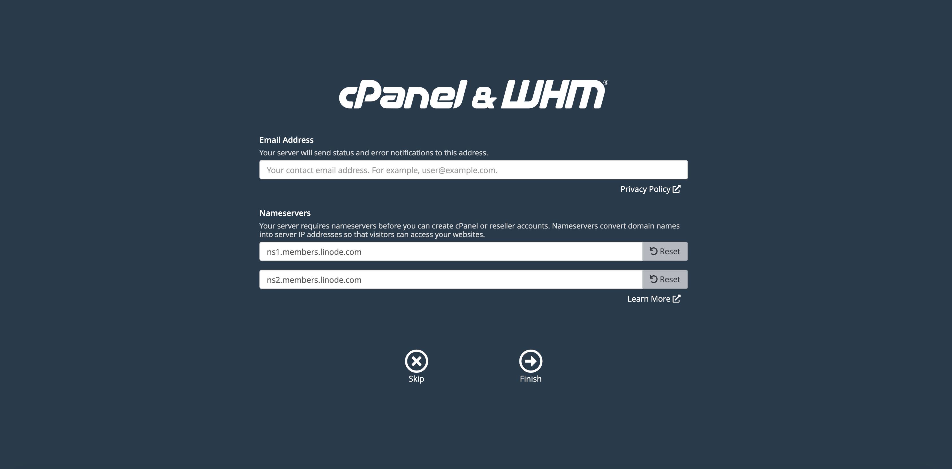 Provide an email address and your Linode nameservers. Provide an email address and your Linode nameservers.