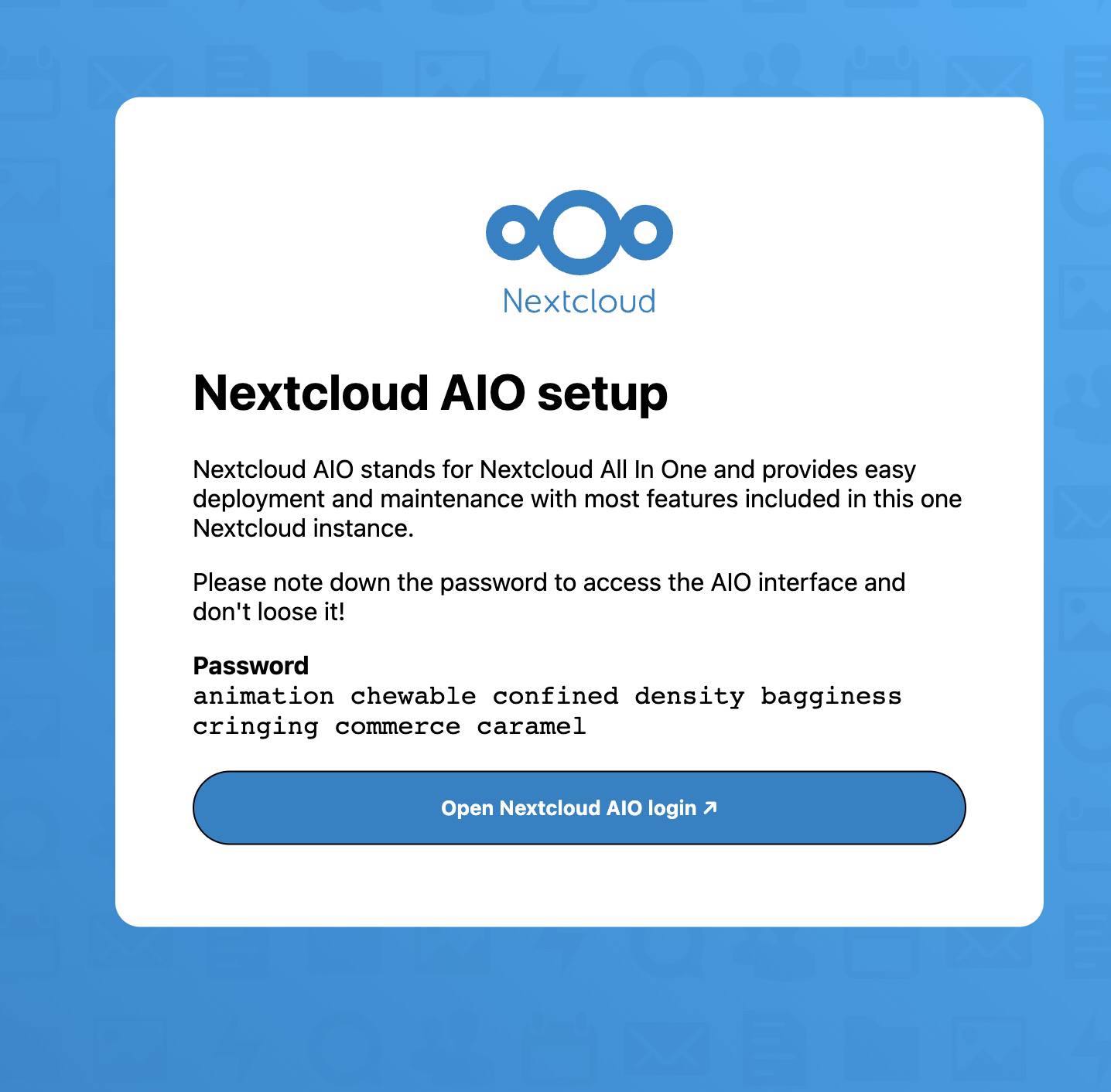 Nextcloud AIO setup Nextcloud AIO setup
