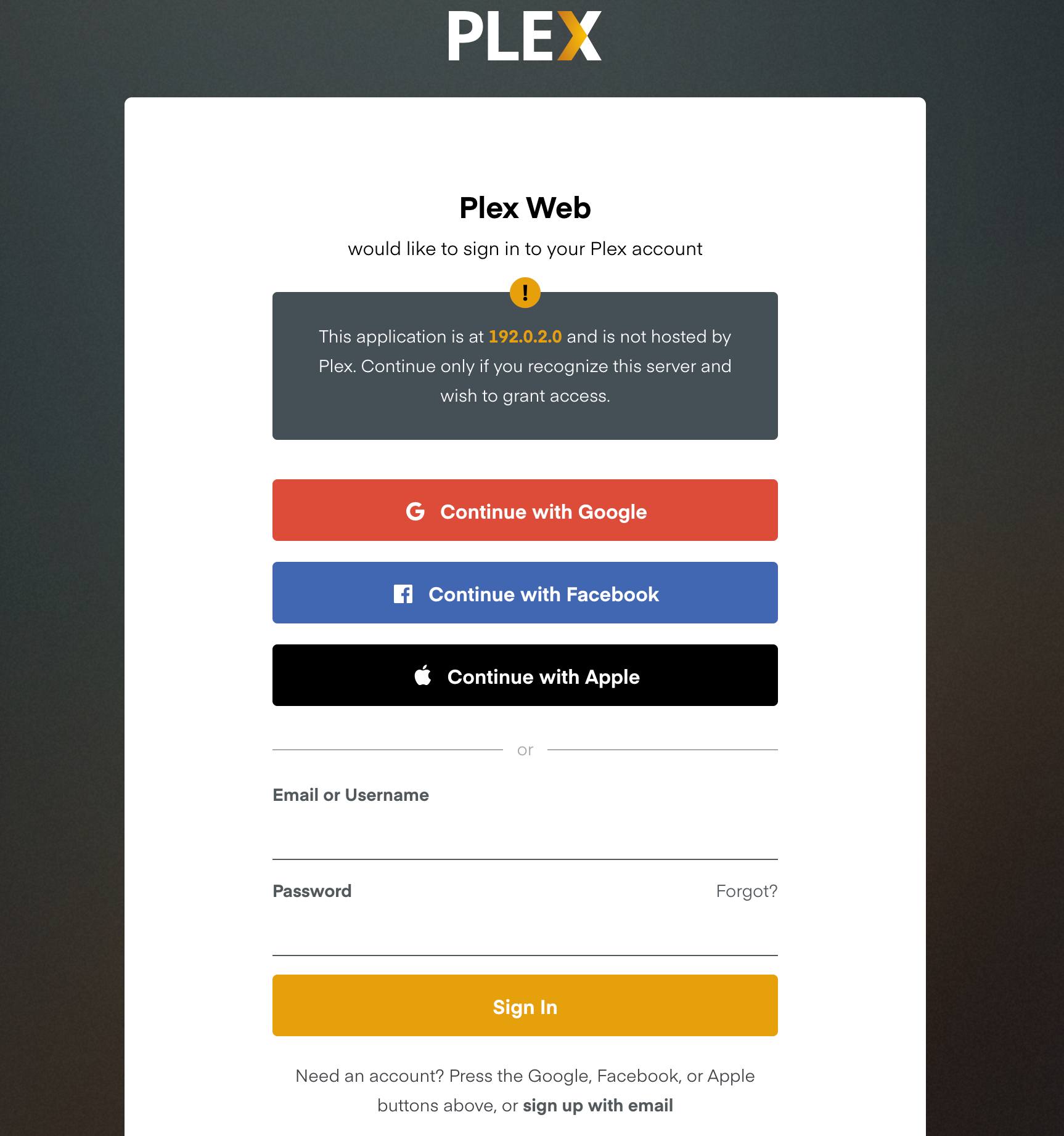 Plex login screen. Plex Login Screen