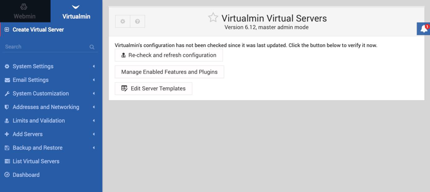 Virtualmin Check Configuration Virtualmin Check Configuration
