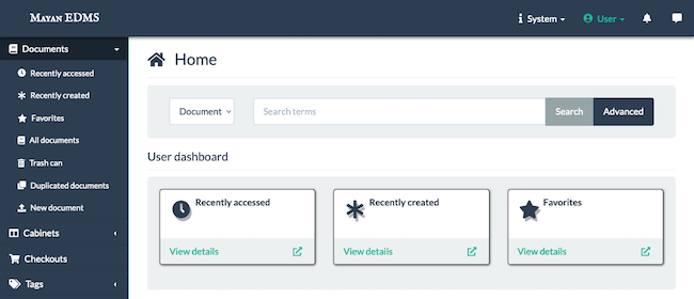 The homepage for a Mayan EDMS instance
